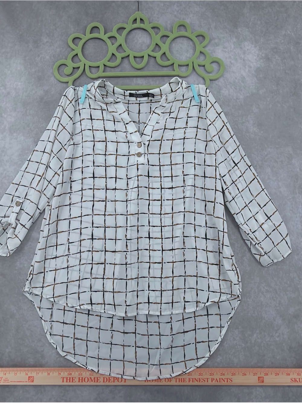 Relaxed White Checked Hi-Low Tunic Top Large